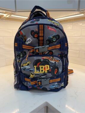 Pottery Barn Kids Monster Truck Backpack and lunchbox in Navy, Gray and Orange